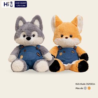 Gấu bông cáo cam chó husky chạy bộ dễ thương, Cáo đoàn gia hứa mặc yếm bò chất liệu lông cừu cao cấp