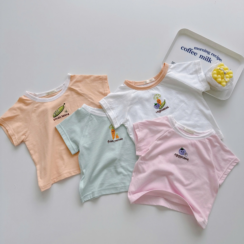 Áo cộc tay trẻ em thiết kế logo củ quả đáng yêu, chất liêu cotton co giãn thoáng mát Bebukids A1934