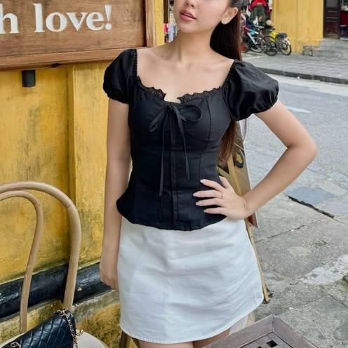 Áo Kiểu Linen Viền Ren Tay Bo - Rattit Top M380 Kenco clothing Sài Gòn | BigBuy360 - bigbuy360.vn