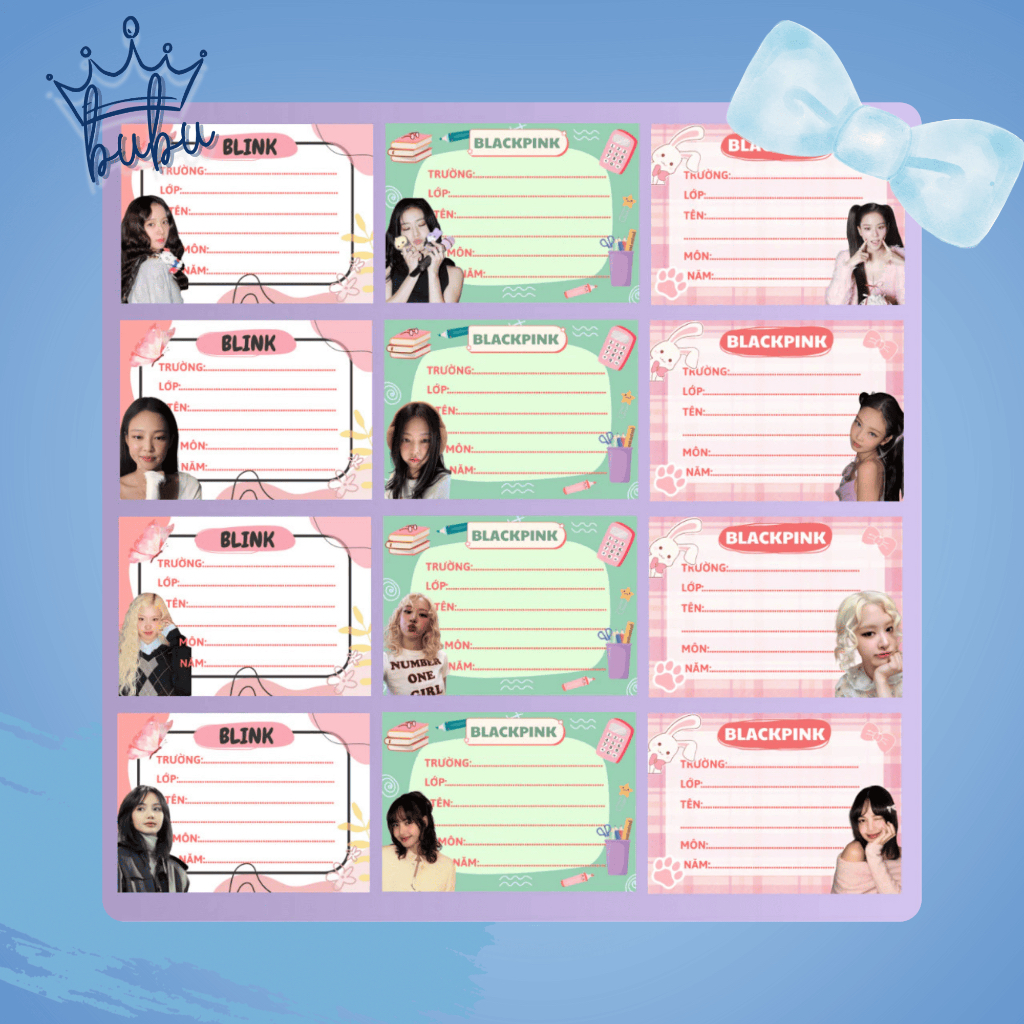 [TIỆM BUBU] - SET NHÃN VỞ BLACKPINK - Set 12 nhãn vở