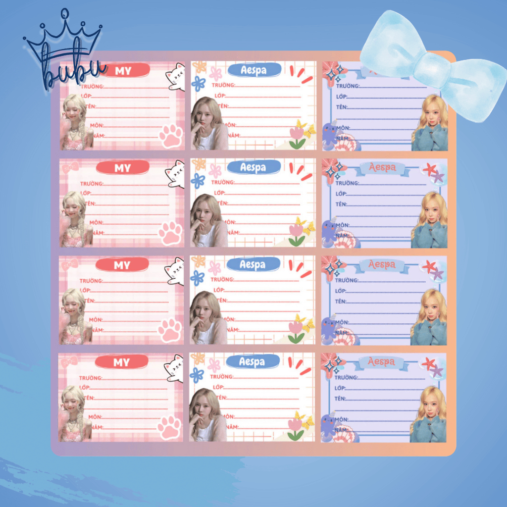 [TIỆM BUBU] - SET NHÃN VỞ AESPA - set 12 nhãn vở