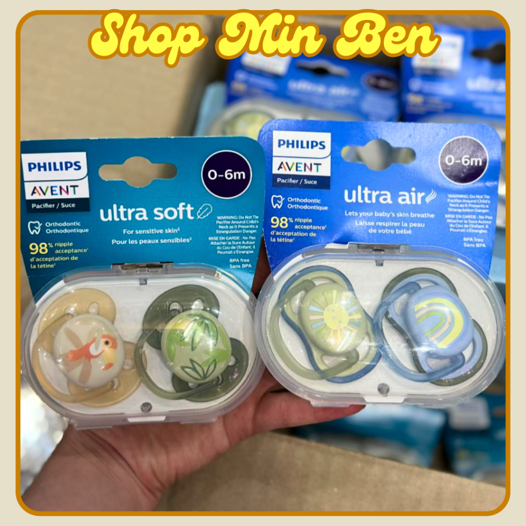 Ti Giả Avent Ultra Air/ Ultra Soft Thông Khí, ti chống vẩu siêu mềm Cho Bé 0-6 Tháng Và 6-18 Tháng