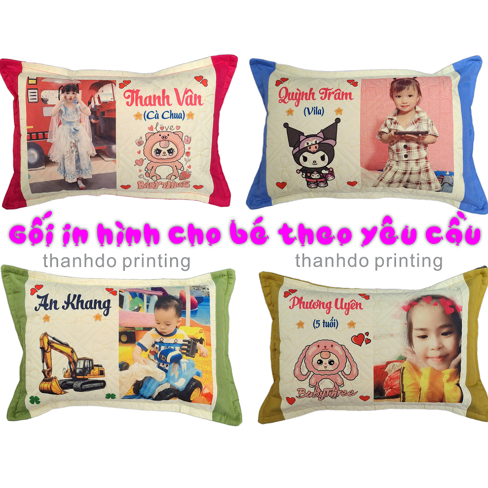 Gối in hình theo yêu cầu cho bé, gối in tên in ảnh cho bé mầm non kích thước 30x45cm, Combo ôm-nằm