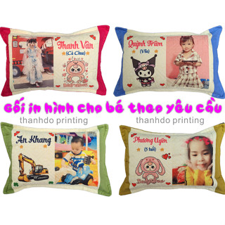 Gối in hình theo yêu cầu cho bé, gối in tên in ảnh cho bé mầm non kích thước 30x45cm, Combo ôm-nằm