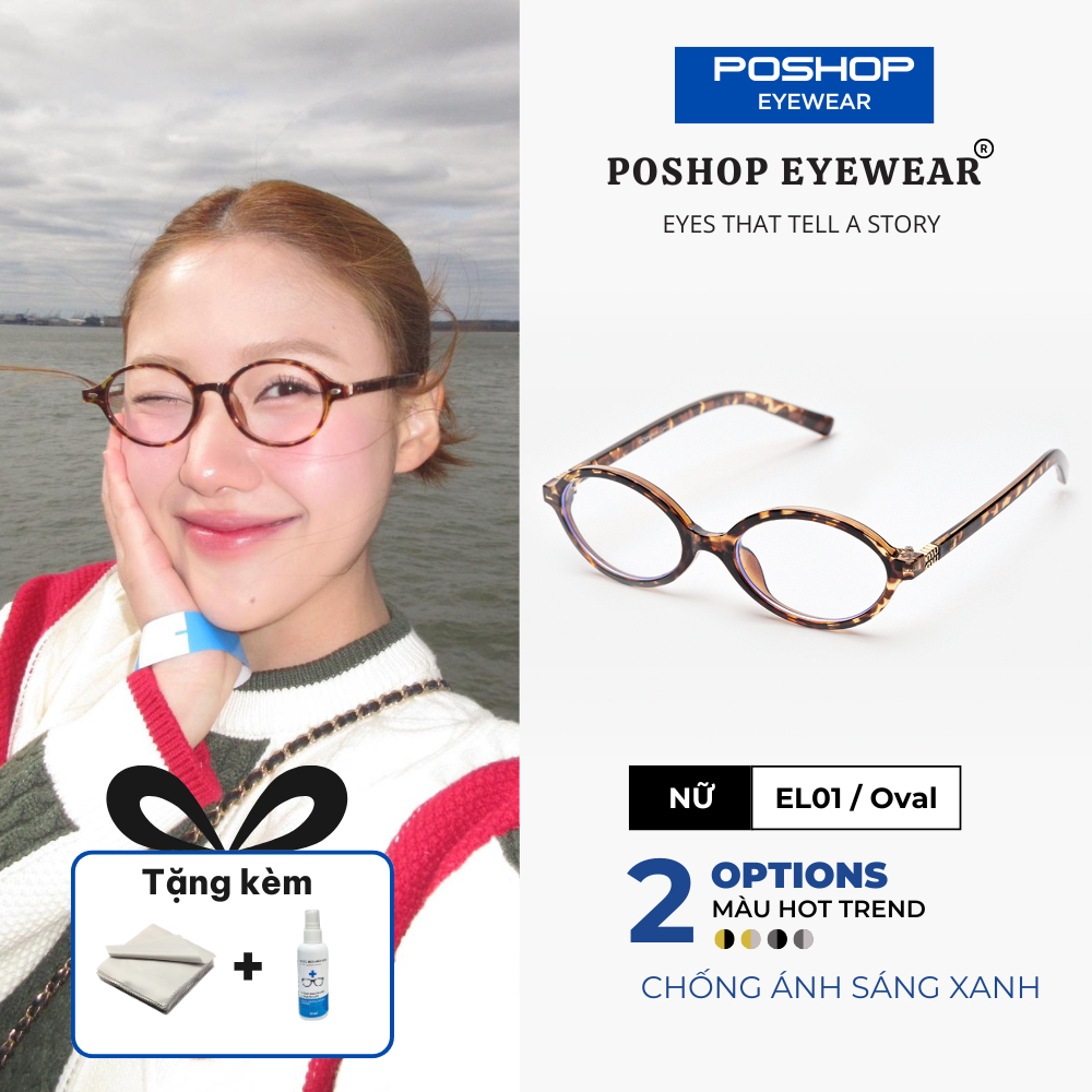 Gọng kính cận nữ MM nhấn chống ánh sáng xanh, Gọng kính Oval nam nữ thời trang POSHOP chất liệu nhựa cao cấp