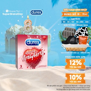 Bao cao su Durex Sensual Strawberry hương dâu (size 53mm, 3 bao/hộp)