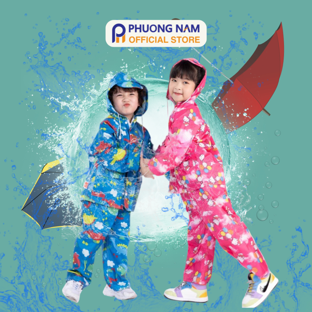ÁO MƯA BỘ CHO BÉ, ÁO MƯA BỘ TRẺ EM CAO CẤP PHƯƠNG NAM hoạ tiết hoạt hình dễ thương, đồ đi mưa cho bé