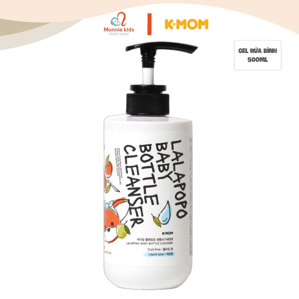 Gel rửa bình sữa K-mom Lalapopo chai 500ml, dung dịch rửa thuần chay Hàn Quốc - Monnie Kids