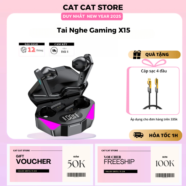 Tai Nghe Gaming X15 – Bluetooth 5.3, Cảm Ứng Vân Tay, Giảm Ồn, Âm Thanh HIFI