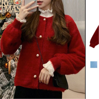  Áo len nữ cardigan áo len lông thỏ cổ tròn tay dài dáng tiểu thư khuy ngọc trai sang trọng S-11 