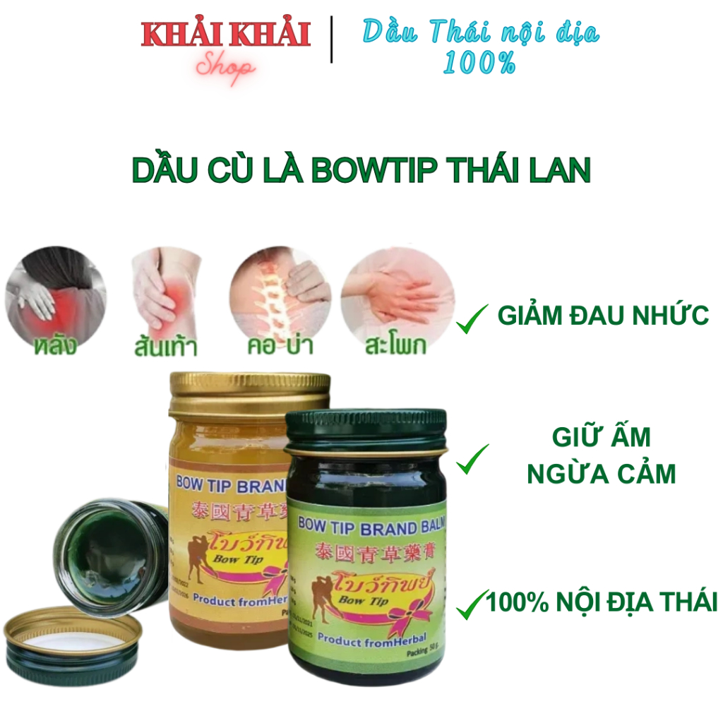 Dầu Cù Là Bow Tip 50g - Thai Herbal Balm nội địa Thái Lan, Dầu Thái xoa bóp giảm đau Bowtip