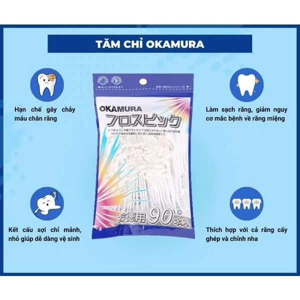 Tăm Chỉ Nha Khoa Okamura Nhật Bản, Tăm Chỉ Kẽ Răng, Xỉa Răng Làm Sạch An Toàn