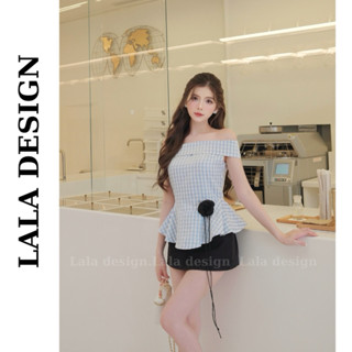  Jennie Top - Áo Kiểu Trễ Vai Peplum Kẻ Caro Xanh Dương Form Ôm Chiết Eo Dịu Dàng Nữ Tính Có BIGSIZE  S-XXL  