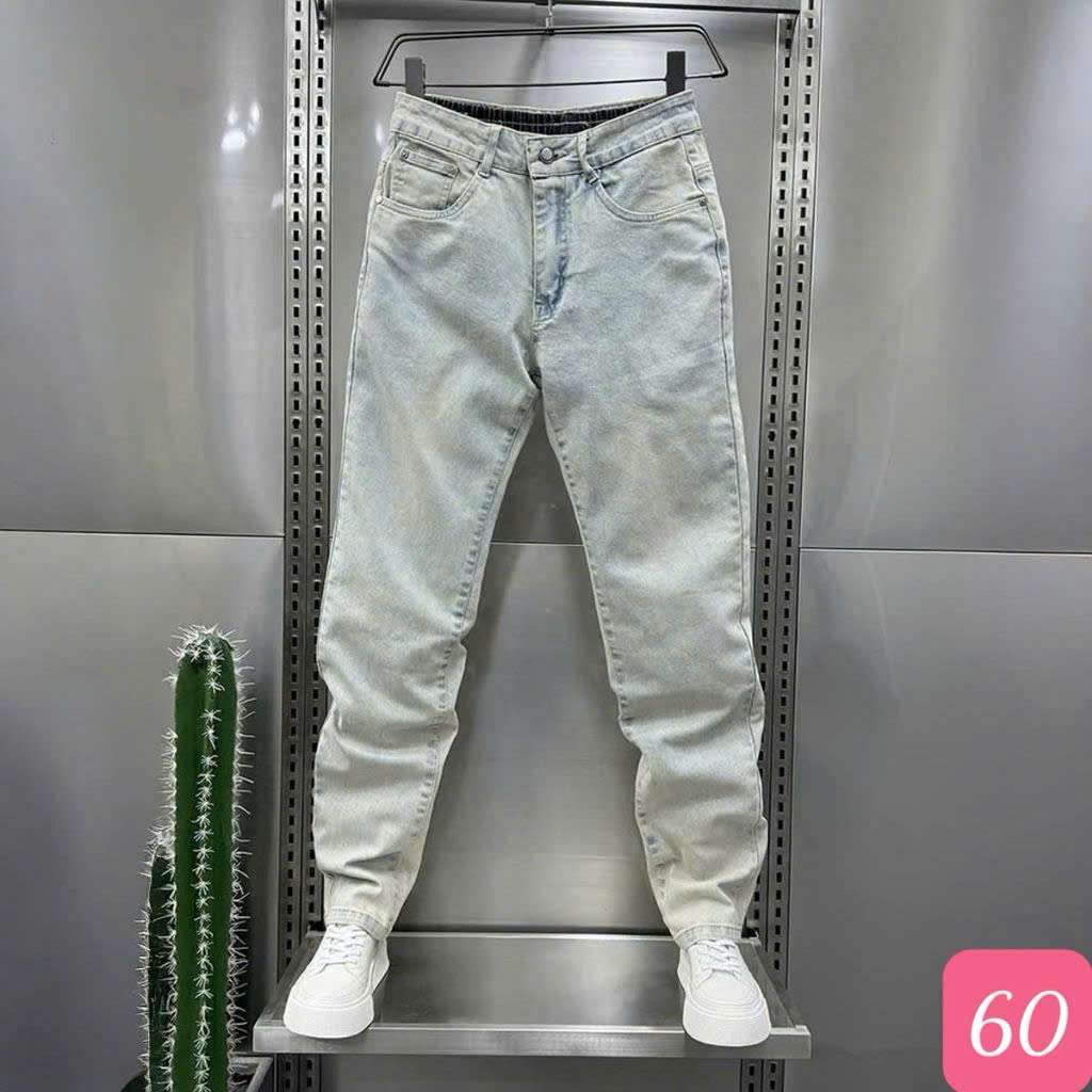 Quần jean nam không rách gối màu xanh trơn chất liệu bò cao cấp co dãn 4 chiều HAVADO m60 mới