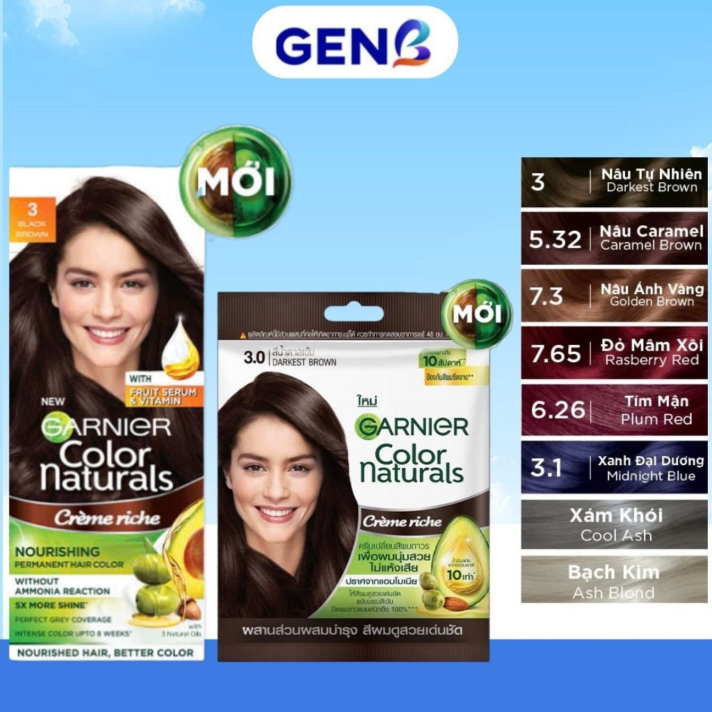 Thuốc Nhuộm Tóc Garnier Hộp/Gói CHÍNH HÃNG - Nhuộm Tóc Nâu Lạnh, Xám Khói, Bạch Kim Kem Nhuộm Tóc Tạ