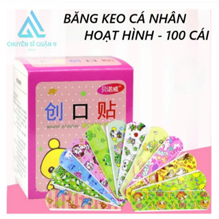 Hộp 100 miếng bang keo cá nhân hình thú, băng cá nhân hoạt hình dễ thương chống thấm nước BCNtreem