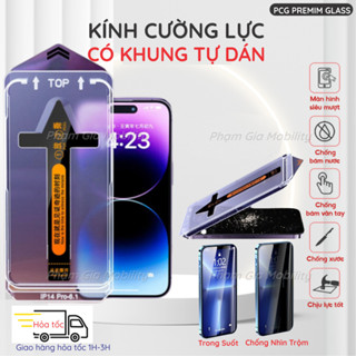Kính cường lực iPhone có khung tự dán, bảo vệ màng loa mới 16E 16 15 14 13 12 11 8+ 7+ 6+ Mini Plus Pro max Promax PM