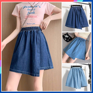 Chân váy jean nữ dáng A bigsize quần giả váy bò hai lớp cạp cao tôn dáng thoải mái xẻ đùi độc đáo che khuyết điểm GV10