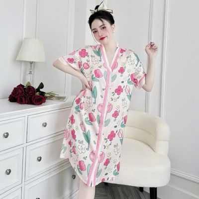 Đầm ngủ sơ mi Hisexy cổ chữ y Pijama sơ mi form suông Lụa Latin Cao cấp SM24