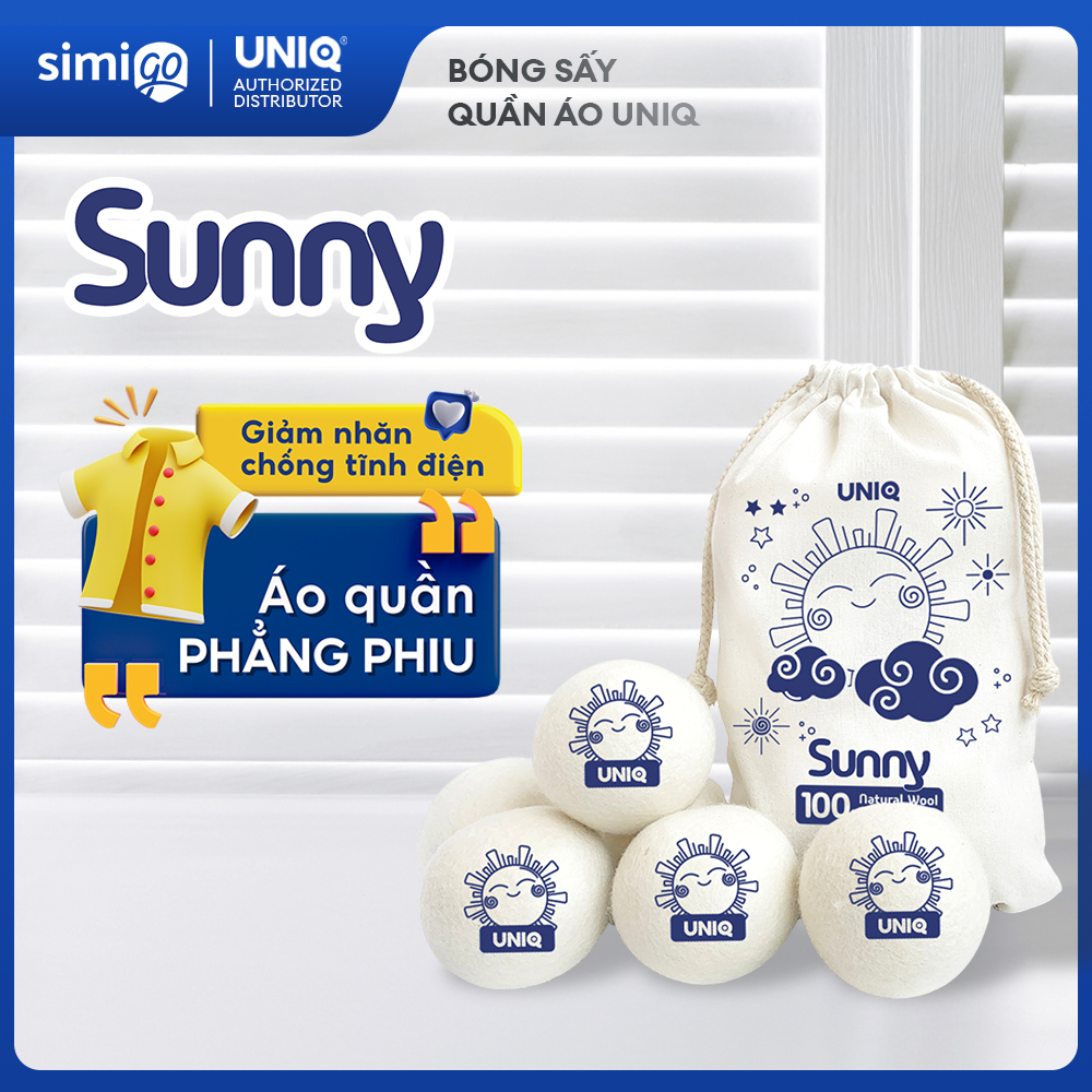 Bóng sấy quần áo UNIQ Sunny banh len lông cừu sấy khô nhanh tiết kiệm điện chống nhăn làm mềm vải cho máy sấy giặt