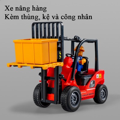 Đồ chơi xe nâng hàng KAVY bằng nhựa ABS chạy đà kèm 2 thùng,  2 kệ để đồ và công nhân