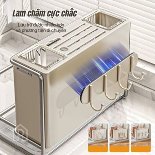 Kệ đựng dao kéo đũa muỗng nhà bếp khung inox kèm khay hứng nước lưu trữ đa năng