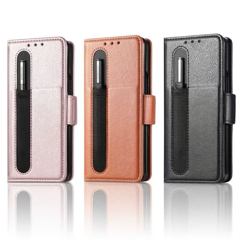 Xả - Ốp điện thoại đựng thẻ có khe cắm bút cho Samsung Galaxy Z Fold 3 ,  Fold3 5G Ốp lưng da PU (kh