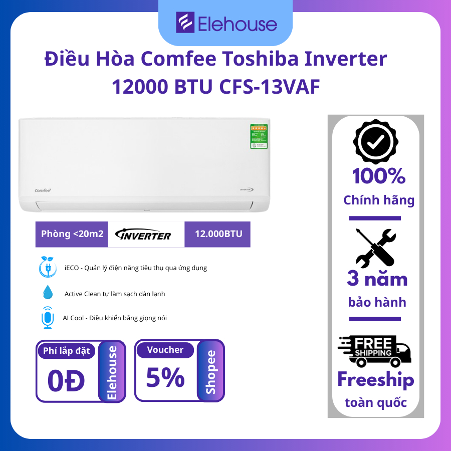Điều hòa Comfee, Máy lạnh Comfee Inverter 12000BTU, 1HP model CFS-13VAF