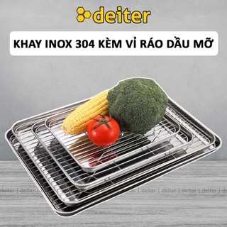  Khay Ráo Dầu Inox 304 Kèm Vỉ Lưới DEITER Đựng Thức Ăn Chiên Rán Làm Bánh Kèm Vỉ DT240404301 