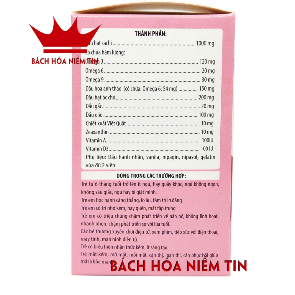 Kẹo viên bổ não, phát triển não bộ, tăng cường trí nhớ, thị lực, OMEGA 3 BRAIN Grow IQ DHA Nobel - Hộp 60 viên