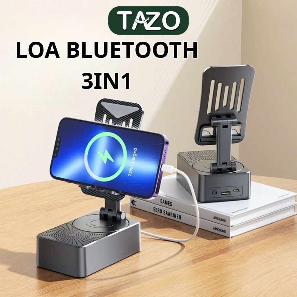 Loa Bluetooth Bass Mạnh Pin Trâu 3in1 CHÍNH HÃNG - Giá Đỡ Điện Thoại 3 Trong 1 Tích Hợp Sạc Dự Phòng - TAZO