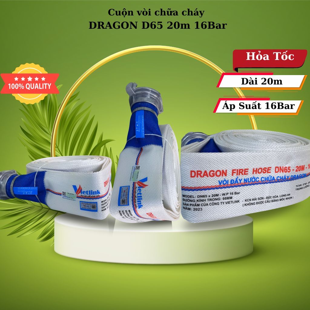 Cuộn vòi chữa cháy D65 20m 16bar, cuộn vòi cứu hỏa DRAGON 20m D65 16bar, ống dẫn nước chữa cháy D65,