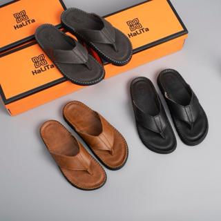 [DocTor Kẹp Vip] Dép Nam HaLiTa Da Bò Vân Chống Thấm Nước Đế Bằng Nhẹ Có Răng Cưa Chống Trơn Trượt Cao Su .