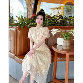  Set chân váy áo hoa dự tiệc xinh thiết kế sang trọng thanh lịch thiết kế công sở cao cấp Lux W Set voan vàng 