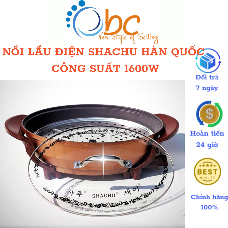 Chảo lẩu điện hình bầu dục Shachu Hàn Quốc Công suất 1600W Bảo hành 12 tháng