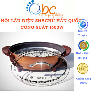 Chảo lẩu điện hình bầu dục Shachu Hàn Quốc Công suất 1600W Bảo hành 12 tháng
