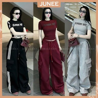 Set Bộ Đồ Nữ Áo Phông In Chữ Dáng Croptop Ôm Body Mix Quần Dài Túi Hộp Phối Viền Kẻ Dáng Suông Freesize