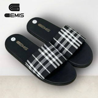 Dép Lê Nam Quai Ngang BBR Bản Đẹp Màu Đen Kẻ Ô Trắng - Gemis - DéP, Nhung Cao Su Đế Bằng Slipper