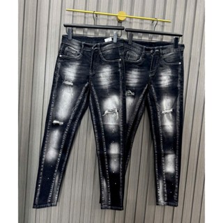 quần bò jean nam dài đen rách kiểu 2 đáy,chất jean dày co giãn tốt,ống bó nhẹ tôn dáng nhiều mẫu