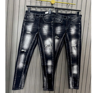 quần jean nam dài amiry đen xanh rách gối kiểu 2 đáy thời trang cá tính,form ôm nhẹ chất dày đẹp co giãn thoải mái