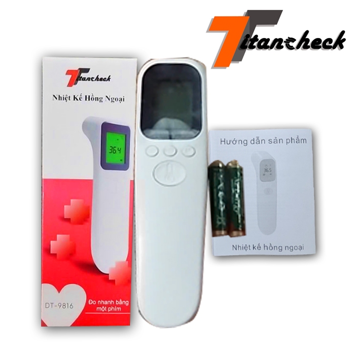 Nhiệt kế hồng ngoại đo trán chính hãng Titancheck + tặng thêm miếng dán hạ nhiệt