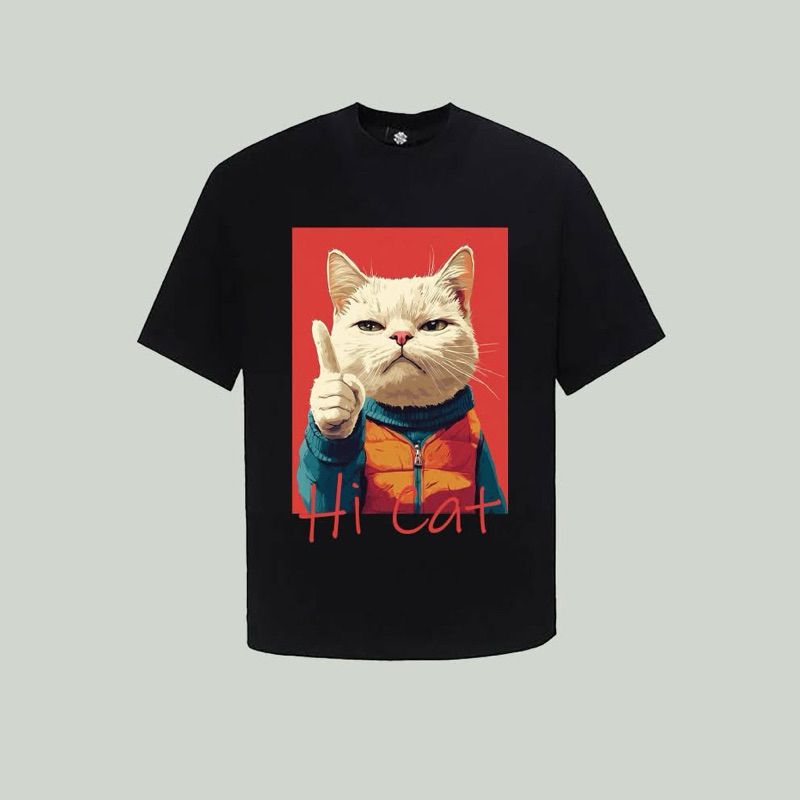 Áo Thun Nam Nữ Hi Cat Form Rộng Vải Cotton 2c Dày Dặn