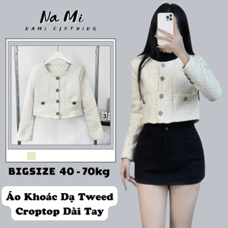  Áo khoác dạ Tweed Croptop cổ tròn đính khuy BigSize Nami Áo dạ nữ dài tay 354 