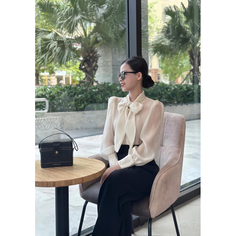 [ MERCIE ] SƠ MI TƠ CỔ NƠ MÀU BE TAY BỒNG NỮ TÍNH