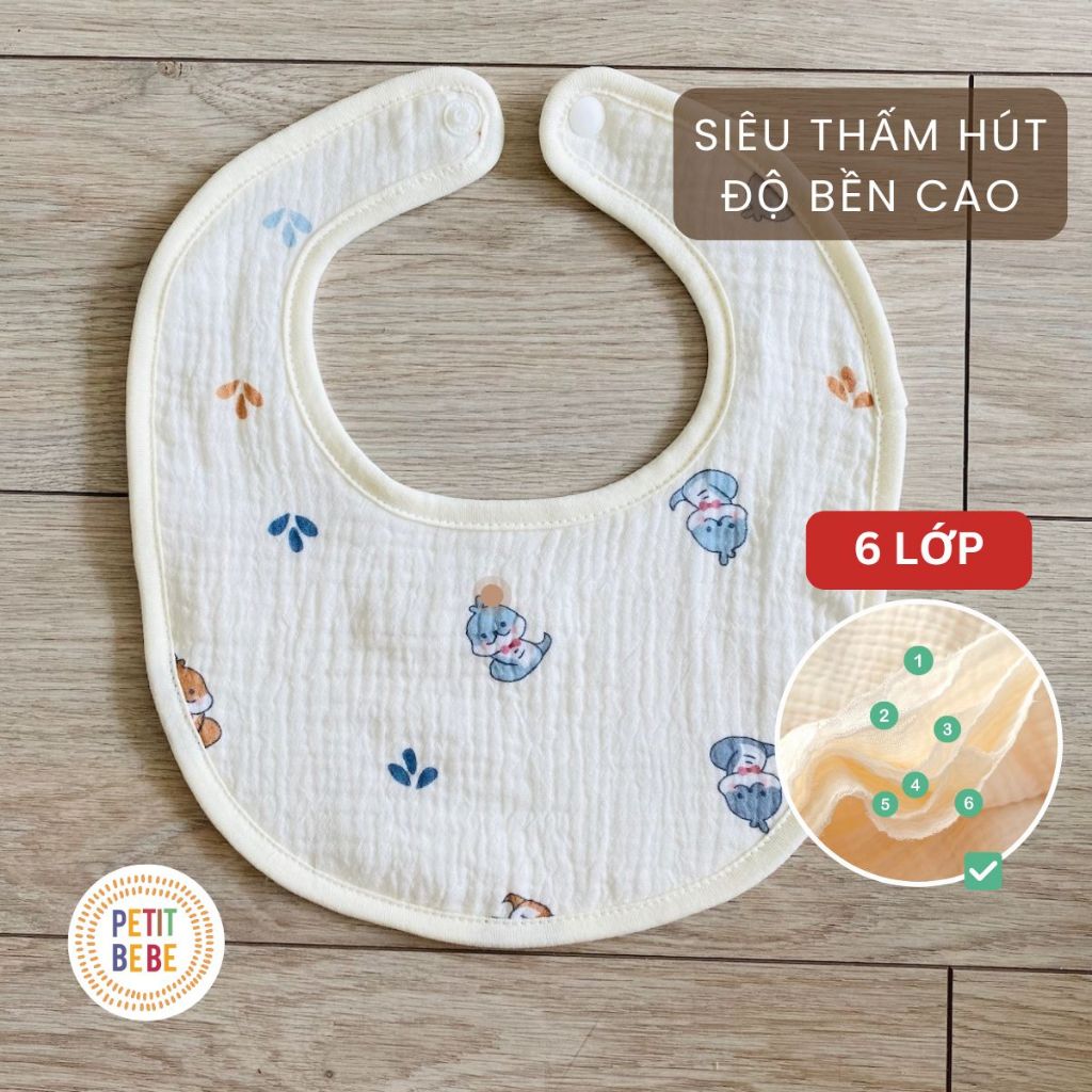 Yếm ăn dặm muslin 6 lớp PETIT BEBE cho bé trai bé gái giữ ấm cổ cho bé