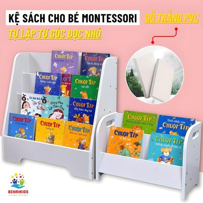 Kệ Sách Cho Bé 4 Tầng Màu Trắng Gỗ Nhựa Chống Nước Không Ẩm Mốc Mối Mọt, Giá Sách Để Bàn Montessori