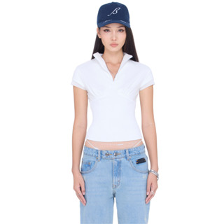 Áo thun nữ bo tăm tay ngắn phối lưới - BEUTER WMNS White Ivory Half Zip Top