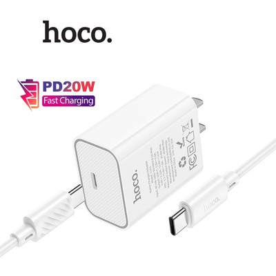 Bộ sạc nhanh Hoco C143 PD20W Type-C to Type-C dây dẻo dài 1m , chân dẹt dùng cho ip15/15promax/16/16promax/Android