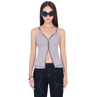 Áo thun nữ 2 dây phối voan khóa kéo liền thân - BEUTER Mist Grey Double Layer Tank Tops