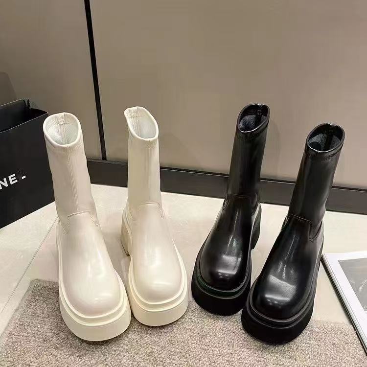 Siêu Chất Boot Lửng Da PU Phong Cách Ulzang Đế Độn 7cm Cực Nhẹ